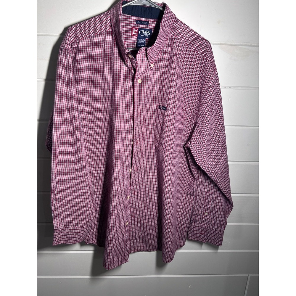 Chaps Easy Care Men's Button-Up XL Red Single Chest Pocket Long Sleeve